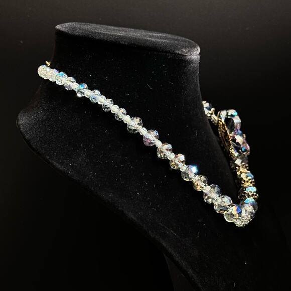 Vintage Kaleidoscope Crystal Beaded Collar With Flower Pendant - Picture 3 of 7